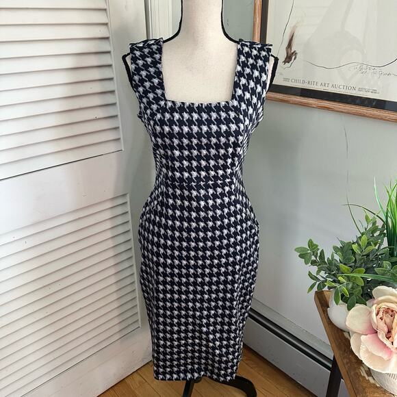 SAMANTHA SUNG Womens Dress Fitted Sheath Houndstooth Preppy Quiet Luxury 8P - Picture 1 of 12